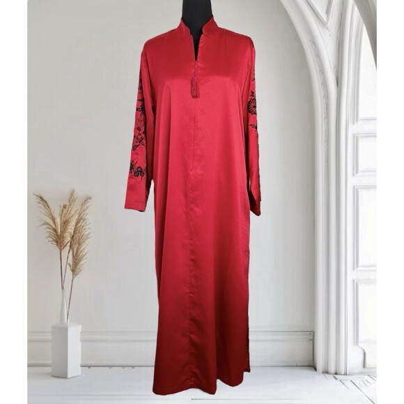 Cabernet Long Robe Red Satin Housecoat Loungewear Zip Up With Pockets - Picture 1 of 10